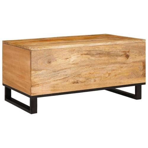Table basse manguier massif avec 2 compartiments fermés pour un salon rangé - 7