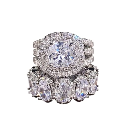 AKETISFINETI 2Pcs Gorgeous Fashion Bright Shining Women'S Ring Set Inlaid Zircon Engagement Wedding Party Bride High For Quality Jewelry