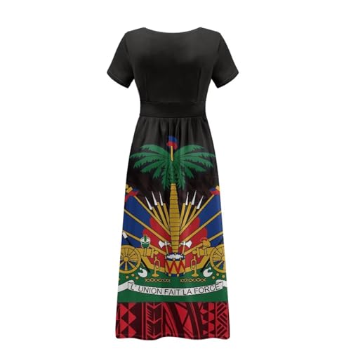 Image of Women's Fall Summer Short Sleeve Ankle Length V-Neck Party Dress with Pockets Size S-3XL