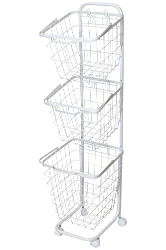 ランドリーバスケット スリム キャスター 3段 洗濯カゴ おしゃれ 丸型 角型