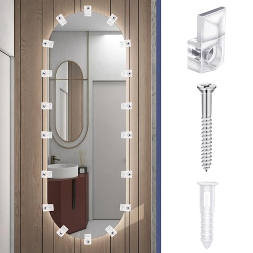 Image of 32Pack Mirror Holder Clips,Clear Plastic Mirror Clips,Frameless Mirror Mounting Hardware,Mirror Holders for Wall Mounting,Mirror Mounting Hardware with Screw,for Cabinet,Glass,Wall,Door,Picture Frames