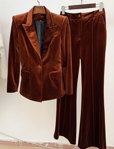 Women's Velvet Suit One Button Peak Lapel Jacket and Pants for Office Lady Dinner4