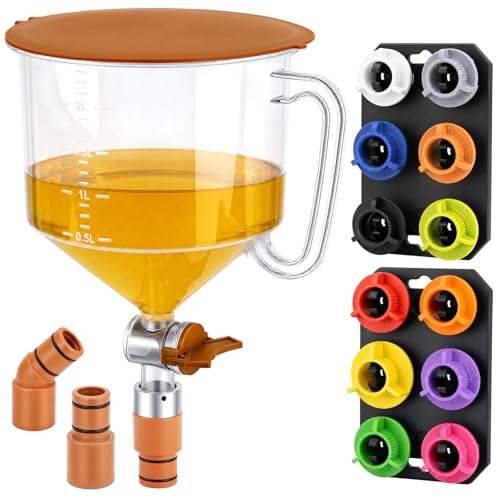 DISEN 17-Piece Engine Oil Funnel Kit 2.12QT/2L Oil Funnel Set with 12 Adapters 45 & Straight Elbow Magnetic Storage Trays for Garage Compatible with More Car