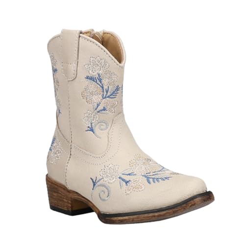 ROPER Toddler Girls Riley Floral Snip Toe Casual Boots Mid Calf - Off White2