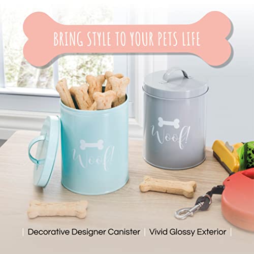 Park Life Designs - Metal Pet Treat Jar With Airtight Lid For Dogs, Cats, Puppies And More, Chic Kitchen Countertop Container For Cookies, Biscuits And Treats (Jasper, Grey, 1.4 Qt) #TOP3