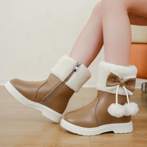 Little Kids Girls Snow Boots Fur Lined Mid Calf Plush Booties Winter Lightweight Outdoor Walking Shoes2