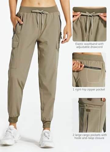 Libin Damen Cargohose Jogginghose Leichter Trekkinghose Wanderhose Schnelltrocken Wasserdicht Outdoorhose Sportlich Freizeit Reise, Khaki, XL