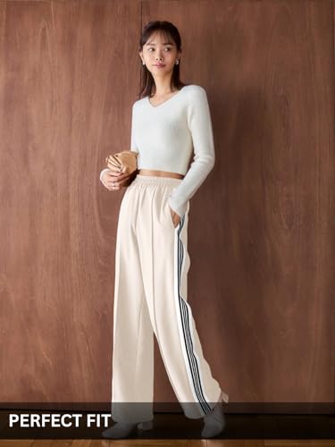 Image of GRECIILOOKS Trousers for Woman | Womens High Rise High Waist Flared Korean Style | Formal Pant for Women Office Wear| Track Pants for Womans Elegant for College & Events (Available in Plus Size)