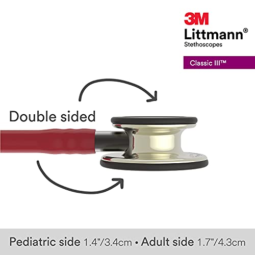 Image of 3M Littmann Classic III Monitoring Stethoscope, 5864, More Than 2X as Loud, Weighs Less, Stainless Steel Champagne-Finish Chestpiece, 27 inch Burgundy Tube, Smoke Stem, and Headset (Pack of 3)