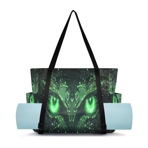 Lxqimora Neon Green Eye Black Yoga Mat Bag for Women Water-Resistant Gym Bag with Yoga Mat Holder Tote Bag for Yoga Pilates Travel Gym