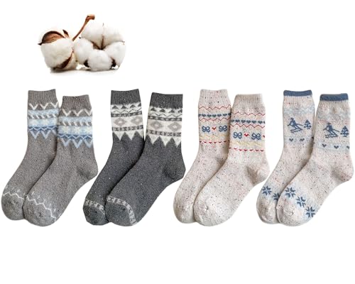 CHUNFO Womens Cute Warm Socks Charm Wool Sock Kniited,Cotton,Boot,Loafers,Flats,Size4.5-8