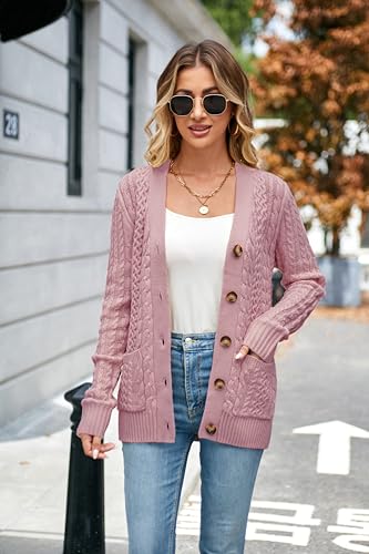 Image of Womens Cardigan Sweaters Cable Knit Sweater 2026 Fall Winter Chunky Open Front Button Down Coats with Pockets
