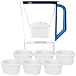 Wessper Carafe Filtrante avec Filtre, Carafe pour porte de réfrigérateur 2,7 L, Cartridges avec Charbon Actif et Résine échangeuse d'ions, Pitcher set set de 6 Filtres - Bleu