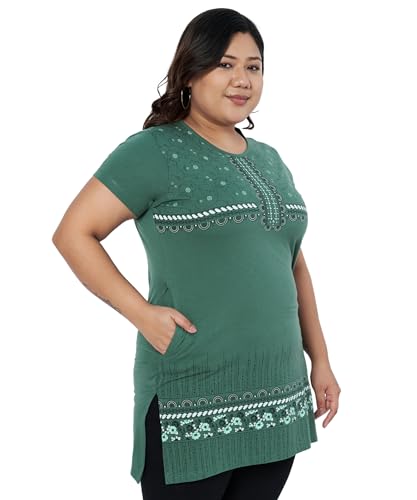 Image of Women Printed Cotton Tshirt with Side Slits & Pocket