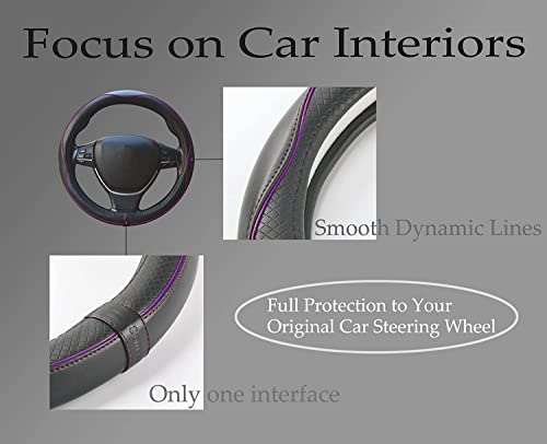 Gomass Car Steering Wheel Cover, Anti-Slip, Safety, Soft, Breathable, Heavy Duty, Thick, Full Surround, Sports Style (Black With Purple Line) #TOP2
