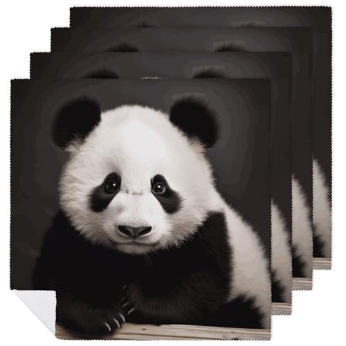 Servilletas de Tela con Diseño Panda Blanco y Negro 6 Piezas miniatura 1