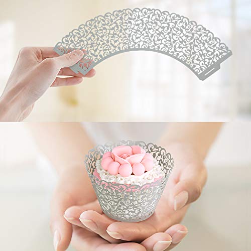 Benbilry - 50 Stampi Artistici Per Cupcake, Tagliati Al Laser, Per Decorazione Di Matrimoni, Feste Di Compleanno, Colore: Grigio - 3