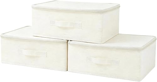 Miniatura 1 de Caja de almacenamiento de tela con tapa con cremallera, paquete de 3 contenedores de ropa a prueba de polvo para armario, dormitorio, guardería, 15