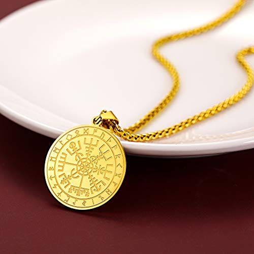 Faithheart TP12424K-U Nordic Coin Amulet Vegvísir Guidepost Compass Necklaces 18K Gold Plated Post Wayfinder Pendant Necklace Charm Amulet Medallion Talisman-Gold thumb #7