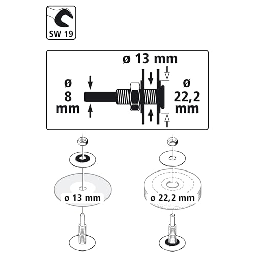 wolfcraft Spanndorn für Bohrung Ø 13 mm und 22,2 mm - Für optimalen Rundlauf von Schleif- und Polierscheiben ohne Schaft - inklusive Unterlegscheiben und Spannmutter - 2139000