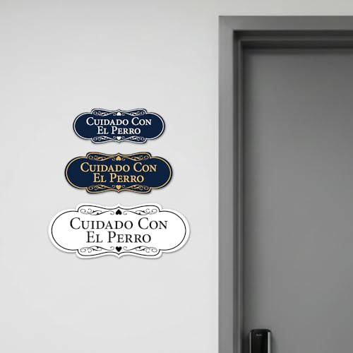 Plaque de créateur espagnol Cuidado Con El Perro grand format noir luxueux - 5