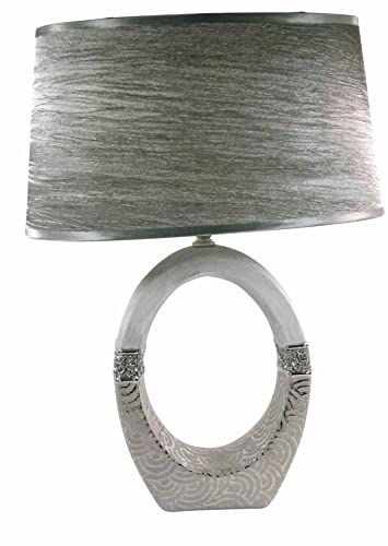 Lampe Nachttischlampe Leuchte Keramik Tischlampe Tischleuchte 45/34x20 cm Gedreht Silber Grau Cover
