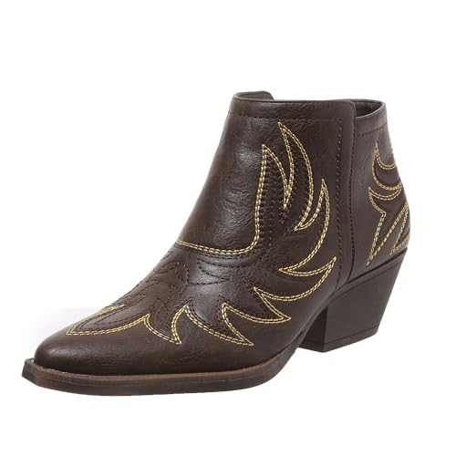 Cowboy Boots for Women Ankle Cowgirl Western Embroidered Stitched Pointed Toe Chunky Heels Country Booties