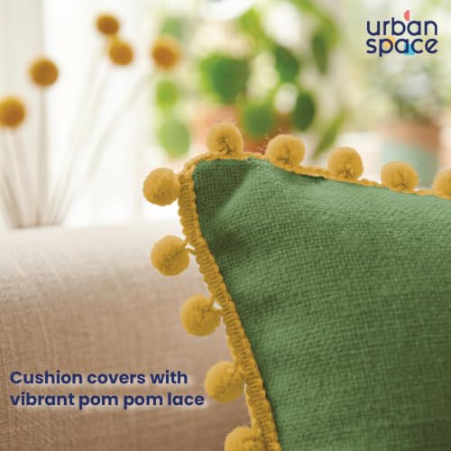 Image of Urban Space Cotton Cushion Cover Set of 5, 16 x 16 Inches, Decorative Throw Pillow Covers with Pom Pom, Printed Sofa Cushion Covers for Living Room, Home Decor (CC4, 40Cm x 40Cm, Set of 5)