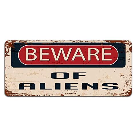 Print Crafted - Beware Of Aliens - Vintage Metal Sign | Area 51 | UFO | Bedroom, Man Cave Door Sign Cover