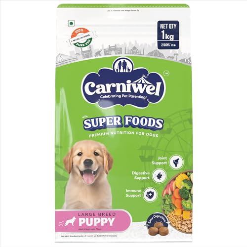 Image of Carniwel Superfoods Puppy Dry Dog Food 1 kg | 100% Vegetarian | Fresh & Natural Ingredients | Highly Palatable | GMO Free | Premium Nutrition for Large Dogs