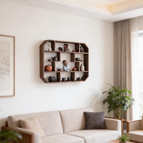 Grand présentoir à tasses étagère murale bois rustique pour cuisine et bar