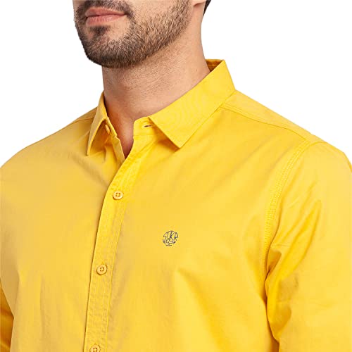 Image of Spykar Men's Regular Fit Flat Collar Full Sleeve Solid Casual Shirts