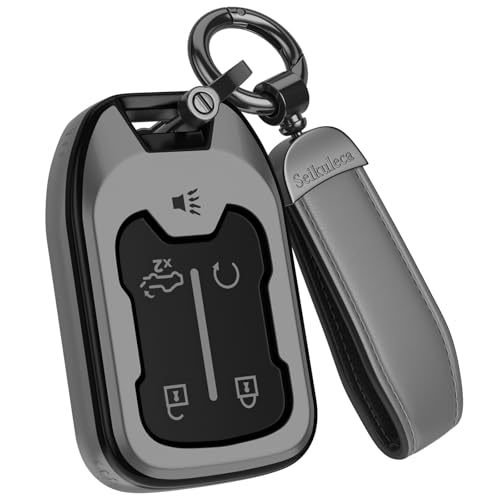 Seikuleca for Chevy GMC Key Fob Cover Accessories-Matte TPU Key Fob Cover with Leather Keychain for Silverado Sierra Tahoe Suburban Equinox Traverse Yukon Terrain Acadia