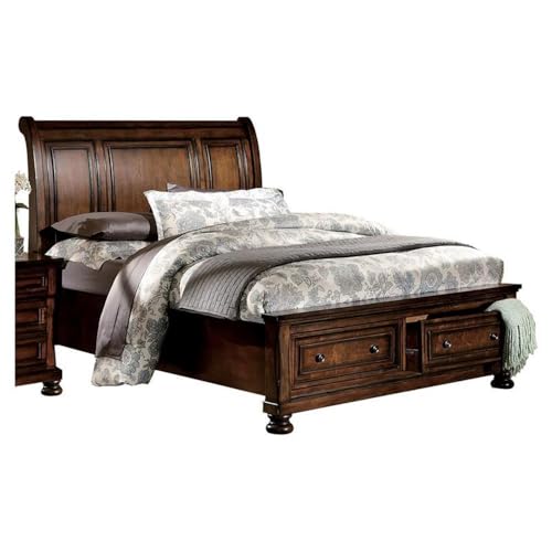 Pemberly Row Traditional Full Sleigh Platform Bed, Brown Cherry Finish, Wood & MDF Frame with Birch Veneer, 2-Drawer Storage Footboard, Includes Headboard, Slats & Rails for Transitional Bedroom Use