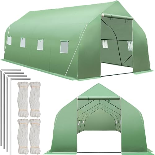 tectake® Invernadero Exterior de Policarbonato y Metal, Cubierta de PE contra UVA, Invernadero Terraza 143x143x195cm, Caseta Jardin Exterior, 8 Ventanas, Puerta Enrollable, Ideal Huerto y Jardín