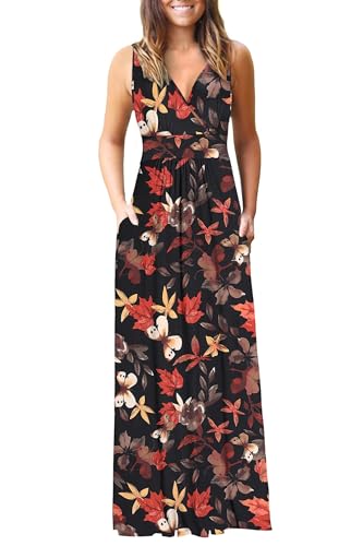 Image of AUSELILY Maxi Dresses for Women Summer Casual Sleeveless V Neck Wrap Dress | Sleeveless Long maxi dress with wrap V neck & side pockets, for formal cocktail, beach & casual daily wear
