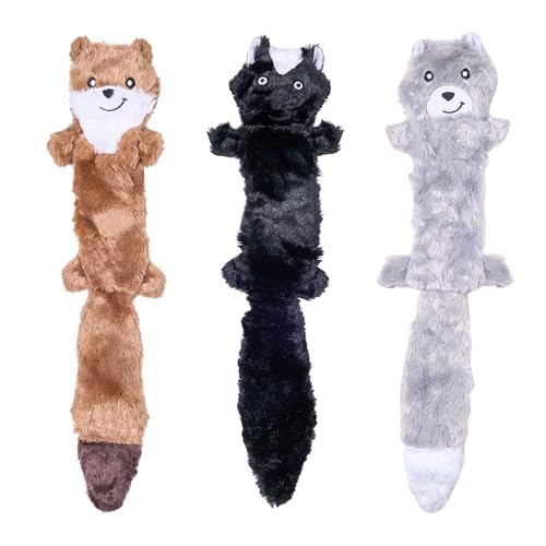 Image of ZippyPaws Skinny Peltz - No Stuffing Dog Toy Pack to Keep Them Busy, for Medium and Large Dogs, Squeaky Pet Toys, Unstuffed Chew Toys, Soft Plush Variety Pack, Weasel, Skunk, and Wolf - 18 inch