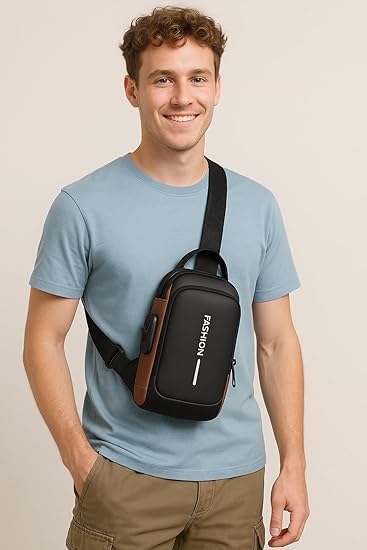 VYNEX Trendy Fashion Sling Bag With USB Charging Port | Waterproof Crossbody Shoulder Backpack For Men And Women | Stylish Lightweight Travel College Casual Bag 4