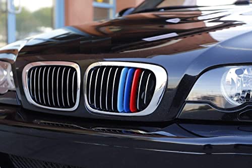 BizTech ® Inserts de calandre à clipser compatibles avec série 3 E46 1998-2005 11 faisceaux M Power M Sport Tech Capuchon à rayures Cover