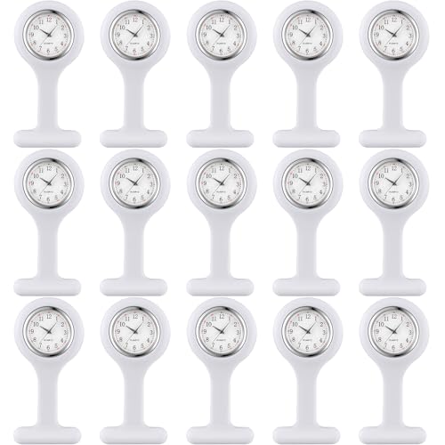 Image of Kenning 15 Pack Clip on Nurse Watches for Women Men, Silicone Lapel Pin Pocket Fob Stethoscope Watch with Second Hand for Employee Appreciation CNA Week Doctor Nurse Student Graduation Gift