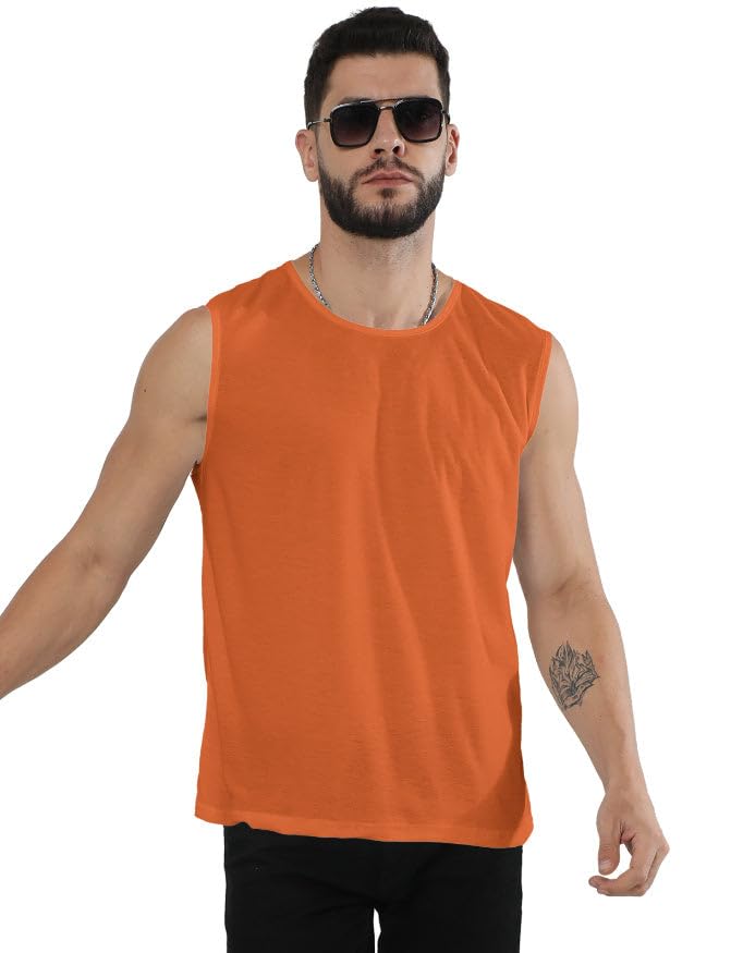 Men's Tank Top | Neon Orange Sleeveless Vest | 180 GSM 100% Spun Polyester Regular Fit | Casual-image-34