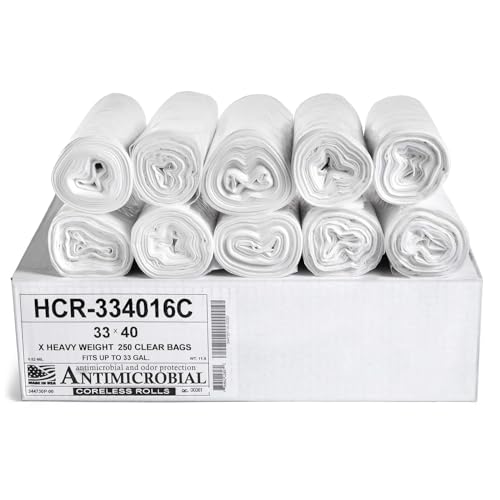 Image of Aluf Plastics HCR-334016C 33 Gallon Clear Trash Bags (250 Count) - 33 inch x 40 inch - 16 Micron Equivalent High Density Value Garbage Bags for Bathroom, Office, Industrial, Commercial, Janitorial, Municipal,
