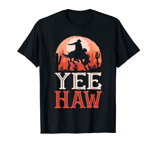Vintage Western Texas Rodeo Cowboy Yeehaw Horse Bull Riding Camiseta