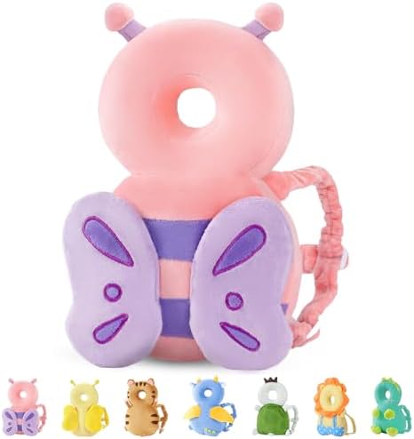 JunNeng Baby Head Protector Backpack for Walking Crawling, Pink Butterfly