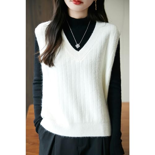 Image of Blostirno Women's Sweater Vest V Neck Sleeveless Solid Trendy Ribbed Knit Pullover Sweaters Crochet Flower Tank Tops