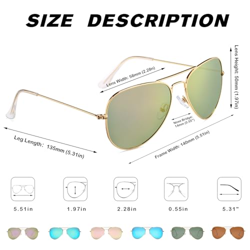 Pro Acme Classic Polarized Aviator Sunglasses for Women Men, Driving Sun Glasses Polarized Lens Lightweight Metal Pilot Frame UV400 Protection (Gold | Purple | Without Logo)3