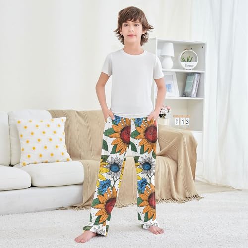 Pajama Pants Long Track Pants Floral Pattern with Sunflowers Sweatpants Athletic for 6-14 Years4