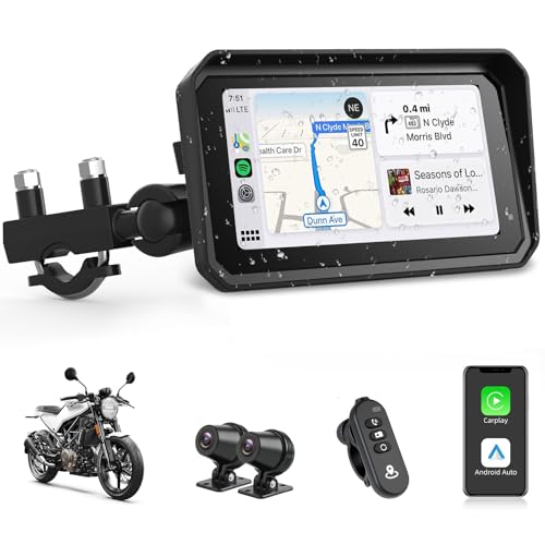 Jansite 4K CarPlay Moto Android Auto 6,25 pollici Navigatore Moto Dashcam con Doppia Telecamera Anteriore e...
