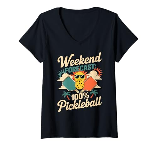 Mujer Pronóstico del Fin de Semana 100 por ciento Pickleball Diversión Camiseta Cuello V