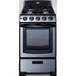 Summit Appliance PRO201SS 20″ Wide Gas Range in Stainless Steel with Electronic Ignition (Spark), Indicator Lights, Backguard, Porcelain Construction, Upfront Controls, Oven Window, and Sealed Burners